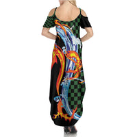 Japanese Asanoha Pattern Summer Maxi Dress Sun Flame Slayer Dragon Hinokami Kagura Spirit LT9 - Polynesian Pride