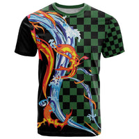 Japanese Asanoha Pattern T Shirt Sun Flame Slayer Dragon Hinokami Kagura Spirit LT9 Green - Polynesian Pride