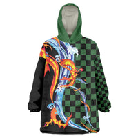 Japanese Asanoha Pattern Wearable Blanket Hoodie Sun Flame Slayer Dragon Hinokami Kagura Spirit LT9 One Size Green - Polynesian Pride