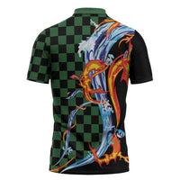 Japanese Asanoha Pattern Zipper Polo Shirt Sun Flame Slayer Dragon Hinokami Kagura Spirit LT9 - Polynesian Pride