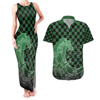 Japanese Asanoha Pattern Couples Matching Tank Maxi Dress and Hawaiian Shirt Water Breathing Slayer Dragon LT9 Green - Polynesian Pride