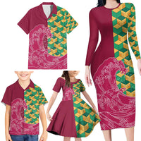 Japanese Bishamon-Kikkou Pattern Family Matching Long Sleeve Bodycon Dress and Hawaiian Shirt Water Pillar Silent River Flow LT9 - Polynesian Pride