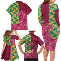 Japanese Bishamon-Kikkou Pattern Family Matching Long Sleeve Bodycon Dress and Hawaiian Shirt Water Pillar Silent River Flow LT9 - Polynesian Pride