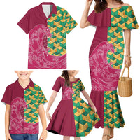 Japanese Bishamon-Kikkou Pattern Family Matching Mermaid Dress and Hawaiian Shirt Water Pillar Silent River Flow LT9 - Polynesian Pride