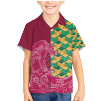 Japanese Bishamon-Kikkou Pattern Family Matching Mermaid Dress and Hawaiian Shirt Water Pillar Silent River Flow LT9 Son's Shirt Burgundy - Polynesian Pride