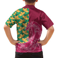 Japanese Bishamon-Kikkou Pattern Family Matching Off The Shoulder Long Sleeve Dress and Hawaiian Shirt Water Pillar Silent River Flow LT9 - Polynesian Pride