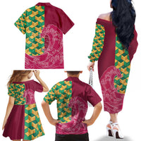 Japanese Bishamon-Kikkou Pattern Family Matching Off The Shoulder Long Sleeve Dress and Hawaiian Shirt Water Pillar Silent River Flow LT9 - Polynesian Pride
