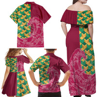 Japanese Bishamon-Kikkou Pattern Family Matching Off Shoulder Maxi Dress and Hawaiian Shirt Water Pillar Silent River Flow LT9 - Polynesian Pride