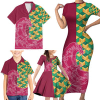 Japanese Bishamon-Kikkou Pattern Family Matching Short Sleeve Bodycon Dress and Hawaiian Shirt Water Pillar Silent River Flow LT9 - Polynesian Pride