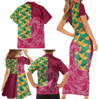 Japanese Bishamon-Kikkou Pattern Family Matching Short Sleeve Bodycon Dress and Hawaiian Shirt Water Pillar Silent River Flow LT9 - Polynesian Pride