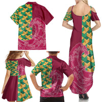 Japanese Bishamon-Kikkou Pattern Family Matching Summer Maxi Dress and Hawaiian Shirt Water Pillar Silent River Flow LT9 - Polynesian Pride