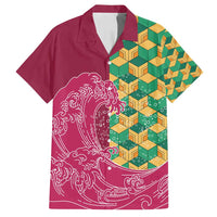 Japanese Bishamon-Kikkou Pattern Family Matching Summer Maxi Dress and Hawaiian Shirt Water Pillar Silent River Flow LT9 Dad's Shirt - Short Sleeve Burgundy - Polynesian Pride