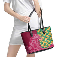 Japanese Bishamon-Kikkou Pattern Leather Tote Bag Water Pillar Silent River Flow - Polynesian Pride