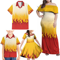 Japanese Kaen Pattern Family Matching Off Shoulder Maxi Dress and Hawaiian Shirt Flame Pillar Blazing Lion Heart LT9 - Polynesian Pride