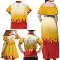Japanese Kaen Pattern Family Matching Off Shoulder Maxi Dress and Hawaiian Shirt Flame Pillar Blazing Lion Heart LT9 - Polynesian Pride