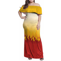 Japanese Kaen Pattern Family Matching Off Shoulder Maxi Dress and Hawaiian Shirt Flame Pillar Blazing Lion Heart LT9 Mom's Dress Red - Polynesian Pride