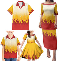 Japanese Kaen Pattern Family Matching Puletasi and Hawaiian Shirt Flame Pillar Blazing Lion Heart LT9 - Polynesian Pride