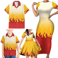 Japanese Kaen Pattern Family Matching Short Sleeve Bodycon Dress and Hawaiian Shirt Flame Pillar Blazing Lion Heart LT9 - Polynesian Pride
