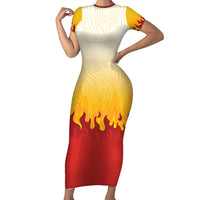 Japanese Kaen Pattern Family Matching Short Sleeve Bodycon Dress and Hawaiian Shirt Flame Pillar Blazing Lion Heart LT9 Mom's Dress Red - Polynesian Pride