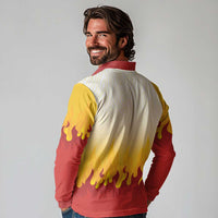Japanese Kaen Pattern Long Sleeve Polo Shirt Flame Pillar Blazing Lion Heart - Polynesian Pride