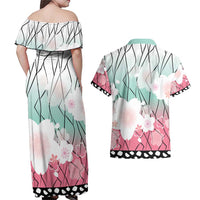 Japanese Kocho Pattern Couples Matching Off Shoulder Maxi Dress and Hawaiian Shirt Insect Pillar Butterfly Flower Fairy LT9 - Polynesian Pride