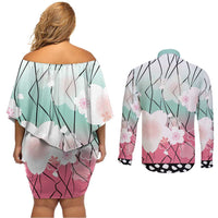 Japanese Kocho Pattern Couples Matching Off Shoulder Short Dress and Long Sleeve Button Shirt Insect Pillar Butterfly Flower Fairy LT9 - Polynesian Pride