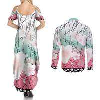 Japanese Kocho Pattern Couples Matching Summer Maxi Dress and Long Sleeve Button Shirt Insect Pillar Butterfly Flower Fairy LT9 - Polynesian Pride