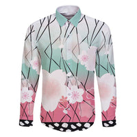 Japanese Kocho Pattern Family Matching Puletasi and Hawaiian Shirt Insect Pillar Butterfly Flower Fairy LT9 Dad's Shirt - Long Sleeve Pink - Polynesian Pride