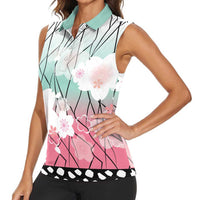 Japanese Kocho Pattern Women Sleeveless Polo Shirt Insect Pillar Butterfly Flower Fairy LT9 - Polynesian Pride