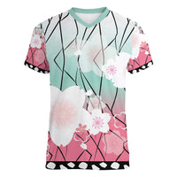 Japanese Kocho Pattern Women V-Neck T-Shirt Insect Pillar Butterfly Flower Fairy LT9 Female Pink - Polynesian Pride