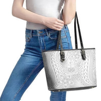 Samoa Lotu Tamait Leather Tote Bag Tropical Plant White Sunday With Polynesia Pattern LT9 - Polynesian Pride