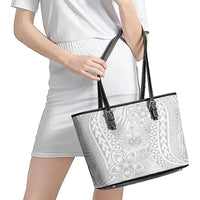 Personalised Samoa Lotu Tamait Leather Tote Bag Tropical Plant White Sunday With Polynesia Pattern LT9 - Polynesian Pride