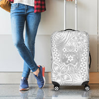 Personalised Tonga White Sunday Luggage Cover Tropical Plant With Polynesian Pattern LT9 - Polynesian Pride