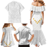 Tonga White Sunday Family Matching Mermaid Dress and Hawaiian Shirt Polynesian Plumeria Tribal Simple LT9 - Polynesian Pride