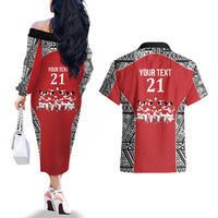 Custom Tonga Rugby Mate Ma'a Couples Matching Off The Shoulder Long Sleeve Dress and Hawaiian Shirt Tonga XIII Make History Pacific Champions LT9 - Polynesian Pride