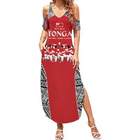 Custom Tonga Rugby Mate Ma'a Family Matching Summer Maxi Dress and Hawaiian Shirt Tonga XIII Make History Pacific Champions LT9 Mom's Dress Red - Polynesian Pride