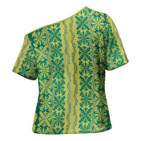 Hawaii Lei with Tribal Quilt Motif Cross Shoulder Shirt - Polynesian Pride