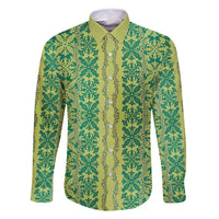 Hawaii Lei with Tribal Quilt Motif Family Matching Long Sleeve Bodycon Dress and Hawaiian Shirt LT9 Dad's Shirt - Long Sleeve Green - Polynesian Pride