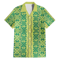Hawaii Lei with Tribal Quilt Motif Family Matching Mermaid Dress and Hawaiian Shirt LT9 Dad's Shirt - Short Sleeve Green - Polynesian Pride