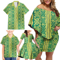Hawaii Lei with Tribal Quilt Motif Family Matching Off Shoulder Short Dress and Hawaiian Shirt LT9 - Polynesian Pride