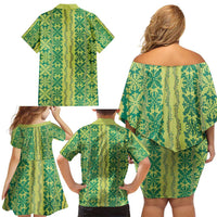 Hawaii Lei with Tribal Quilt Motif Family Matching Off Shoulder Short Dress and Hawaiian Shirt LT9 - Polynesian Pride