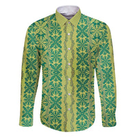 Hawaii Lei with Tribal Quilt Motif Family Matching Short Sleeve Bodycon Dress and Hawaiian Shirt LT9 Dad's Shirt - Long Sleeve Green - Polynesian Pride