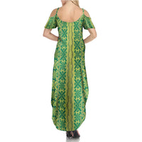 Hawaii Lei with Tribal Quilt Motif Family Matching Summer Maxi Dress and Hawaiian Shirt LT9 - Polynesian Pride
