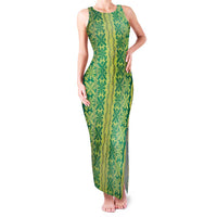 Hawaii Lei with Tribal Quilt Motif Family Matching Tank Maxi Dress and Hawaiian Shirt LT9 Mom's Dress Green - Polynesian Pride