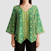 Hawaii Lei with Tribal Quilt Motif Kimono Sleeve Blouse - Polynesian Pride
