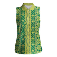 Hawaii Lei with Tribal Quilt Motif Women Sleeveless Polo Shirt LT9 Female Green - Polynesian Pride