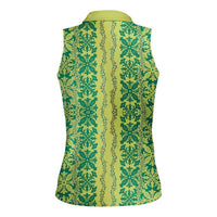 Hawaii Lei with Tribal Quilt Motif Women Sleeveless Polo Shirt LT9 - Polynesian Pride