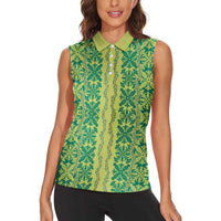 Hawaii Lei with Tribal Quilt Motif Women Sleeveless Polo Shirt LT9 - Polynesian Pride