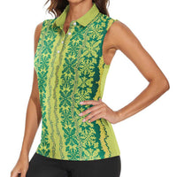 Hawaii Lei with Tribal Quilt Motif Women Sleeveless Polo Shirt LT9 - Polynesian Pride