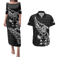 New Zealand Rugby Warrior Custom Couples Matching Puletasi and Hawaiian Shirt Black Fern Taniko Motif LT9 Black - Polynesian Pride